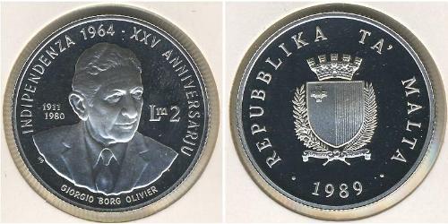 2 Lira Malte (1964 - ) Argent 