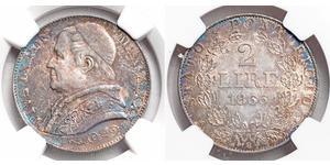 2 Lira États pontificaux (752-1870) Argent Pie IX (1792- 1878)