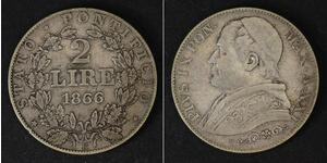 2 Lira États pontificaux (752-1870) Argent Pie IX (1792- 1878)