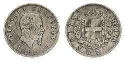 2 Lira Kingdom of Italy (1861-1946) Argento Victor Emmanuel II of Italy (1820 - 1878)