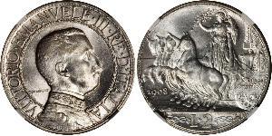 2 Lira Kingdom of Italy (1861-1946) Argento Vittorio Emanuele III (1869 - 1947)