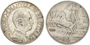 2 Lira Kingdom of Italy (1861-1946) Argento Vittorio Emanuele III (1869 - 1947)