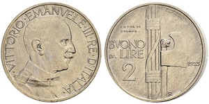 2 Lira Kingdom of Italy (1861-1946) Nickel Victor Emmanuel III of Italy (1869 - 1947)