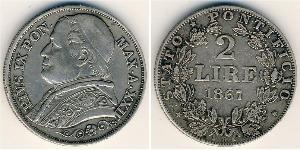 2 Lira Estados Pontificios (752-1870) Plata Pío IX (1792- 1878)