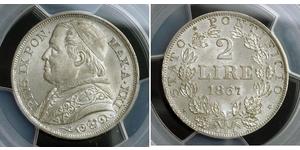 2 Lira Estados Pontificios (752-1870) Plata Pío IX (1792- 1878)
