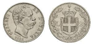 2 Lira Italia Plata Umberto I (1844-1900)