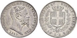 2 Lira Kingdom of Italy (1861-1946) Plata Victor Emmanuel II of Italy (1820 - 1878)