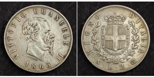 2 Lira Kingdom of Italy (1861-1946) Plata Victor Emmanuel II of Italy (1820 - 1878)