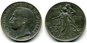 2 Lira Kingdom of Italy (1861-1946) Platino/Argento Vittorio Emanuele III d