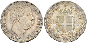 2 Lira Italien Silber Umberto I (1844-1900)