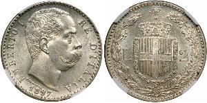 2 Lira Italien Silber Umberto I (1844-1900)