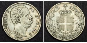 2 Lira Italien Silber Umberto I (1844-1900)