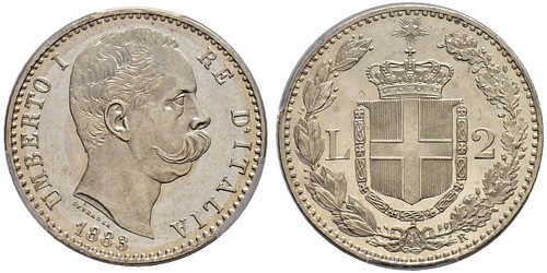 2 Lira Italien Silber Umberto I (1844-1900)