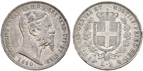 2 Lira Kingdom of Italy (1861-1946) Silber Victor Emmanuel II of Italy (1820 - 1878)