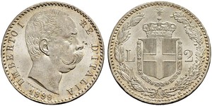 2 Lira Italy Silver Umberto I (1844-1900)