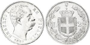 2 Lira Italy Silver Umberto I (1844-1900)