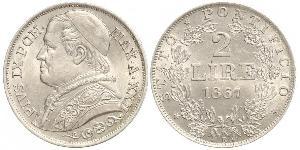 2 Lira Papal States (752-1870) Silver Pope Pius IX (1792- 1878)