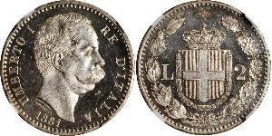 2 Lira 意大利 銀 Umberto I (1844-1900)