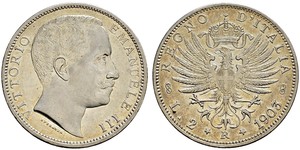 2 Lira 意大利王國 (1861-1946) 銀 Vittorio Emanuele III (1869 - 1947)
