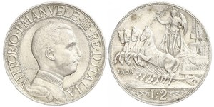 2 Lira 意大利王國 (1861-1946) 銀 Vittorio Emanuele III (1869 - 1947)