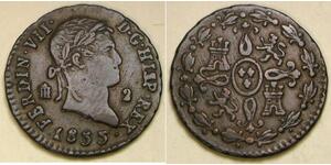 2 Maravedi Kingdom of Spain (1814 - 1873) Rame 