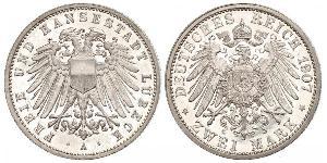 2 Mark Free City of Lübeck Argent 