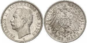 2 Mark Grand-duché de Bade (1806-1918) Argent Frédéric II de Bade (1857-1928) (1857 - 1928)