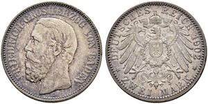 2 Mark Grand-duché de Bade (1806-1918) Argent Frédéric Ier de Bade (1826-1907) (1826 - 1907)