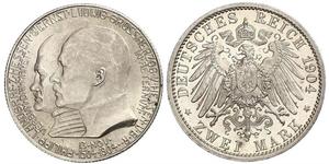 2 Mark Grand-duché de Hesse (1806 - 1918) Argent Ernest-Louis de Hesse (1868 - 1937)