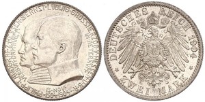 2 Mark Grand-duché de Hesse (1806 - 1918) Argent Ernest-Louis de Hesse (1868 - 1937)