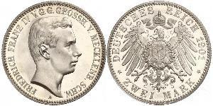 2 Mark Grand-duché de Mecklembourg-Schwerin (1352-1918) Argent Frederick Francis IV, Grand Duke of Mecklenburg (1882 - 1945)