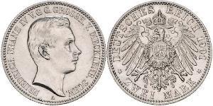 2 Mark Grand-duché de Mecklembourg-Schwerin (1352-1918) Argent Frederick Francis IV, Grand Duke of Mecklenburg (1882 - 1945)