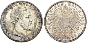 2 Mark Principauté Reuss branche aînée (1778 - 1918) Argent Heinrich XXII (1859 - 1902)