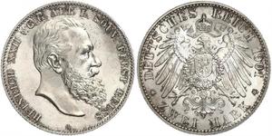 2 Mark Principauté Reuss branche aînée (1778 - 1918) Argent Heinrich XXII (1859 - 1902)