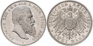 2 Mark Principauté Reuss branche aînée (1778 - 1918) Argent Heinrich XXII (1859 - 1902)