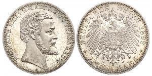 2 Mark Principauté Reuss branche aînée (1778 - 1918) Argent Heinrich XXII (1859 - 1902)