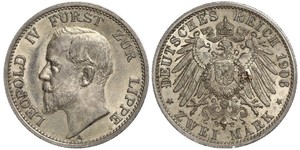 2 Mark Principauté de Lippe (1123 - 1918) Argent Léopold IV de Lippe