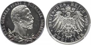 2 Mark Principauté de Schwarzbourg-Sondershausen (1599-1920) Argent 