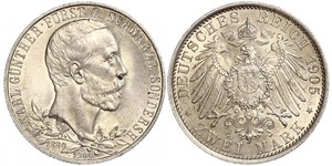 2 Mark Principauté de Schwarzbourg-Sondershausen (1599-1920) Argent 