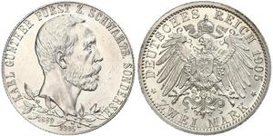 2 Mark Principauté de Schwarzbourg-Sondershausen (1599-1920) Argent 