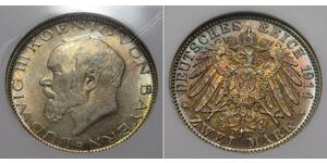 2 Mark Royaume de Bavière (1806 - 1918) Argent Louis III de Bavière (1845 – 1921)