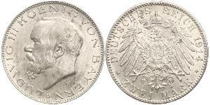 2 Mark Royaume de Bavière (1806 - 1918) Argent Louis III de Bavière (1845 – 1921)