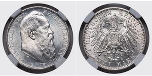 2 Mark Royaume de Bavière (1806 - 1918) Argent Othon Ier de Bavière(1848 – 1916)