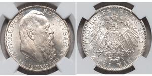 2 Mark Royaume de Bavière (1806 - 1918) Argent Othon Ier de Bavière(1848 – 1916)