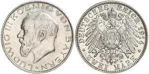 2 Mark Royaume de Bavière (1806 - 1918) Argent Louis III de Bavière (1845 – 1921)