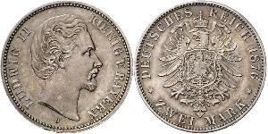 2 Mark Royaume de Bavière (1806 - 1918) Argent Louis II de Bavière (1845-1886)(1845 – 1886)