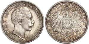 2 Mark Royaume de Prusse (1701-1918) Argent Wilhelm II, German Emperor (1859-1941)