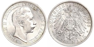 2 Mark Royaume de Prusse (1701-1918) Argent Wilhelm II, German Emperor (1859-1941)