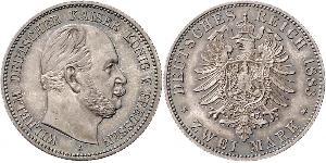 2 Mark Royaume de Prusse (1701-1918) Argent Wilhelm I, German Emperor (1797-1888)