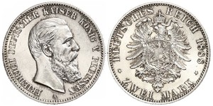 2 Mark Royaume de Prusse (1701-1918) Argent Frédéric III (Empire allemand) (1831-1888)